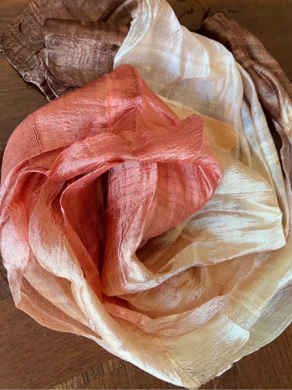 Peach, Cream & Brown Lightweight Scarf Wrap 11“ x 61“